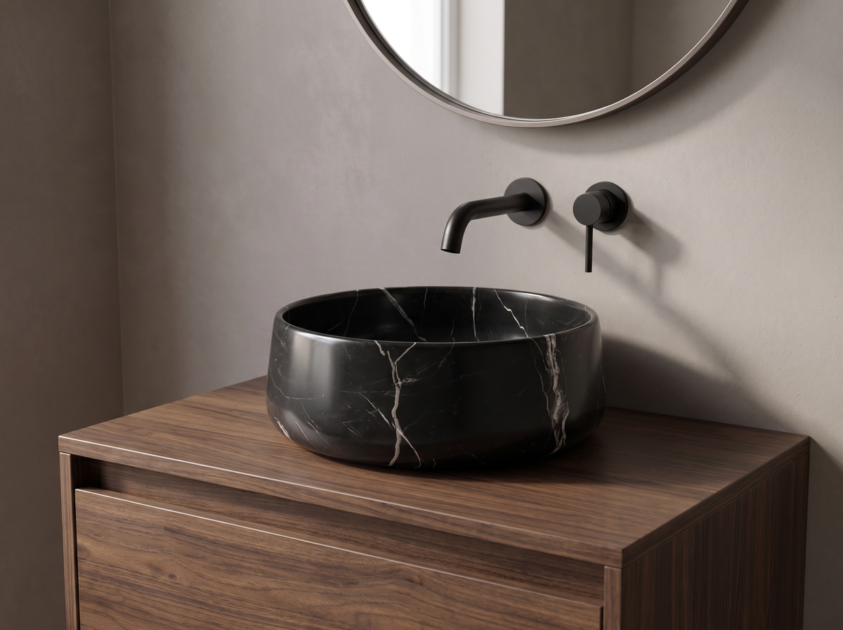 Milano natural stone basin in a bathroom setting