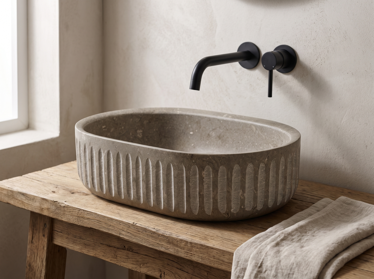Palermo natural stone basin in a bathroom setting