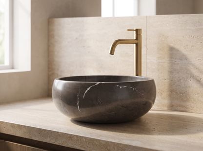 Siena natural stone basin in a bathroom setting