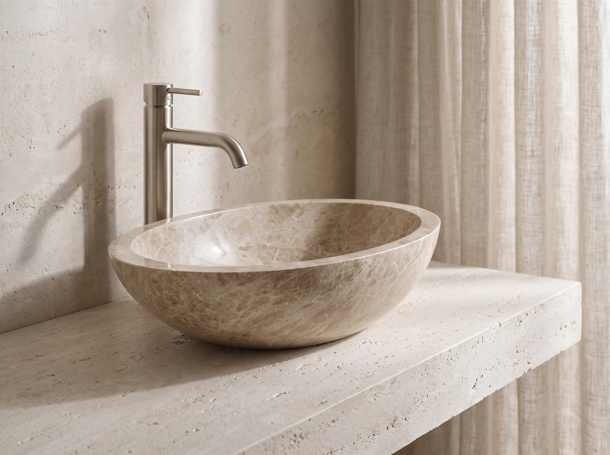Elba natural stone basin in a bathroom setting