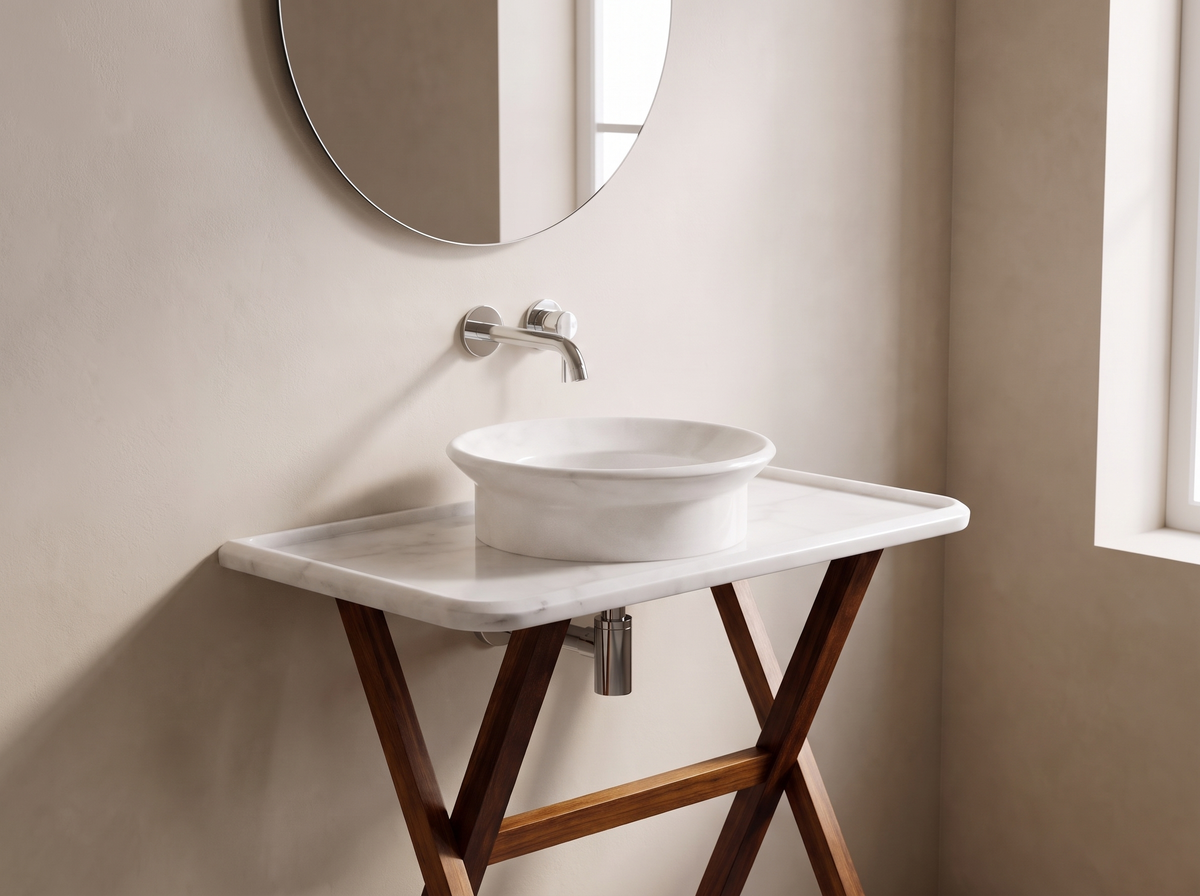Consolle natural stone washbasin set in a bathroom setting