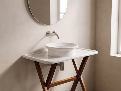 Consolle natural stone washbasin set in a bathroom setting