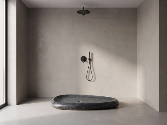 Pesaro solid stone shower tray in a wet room